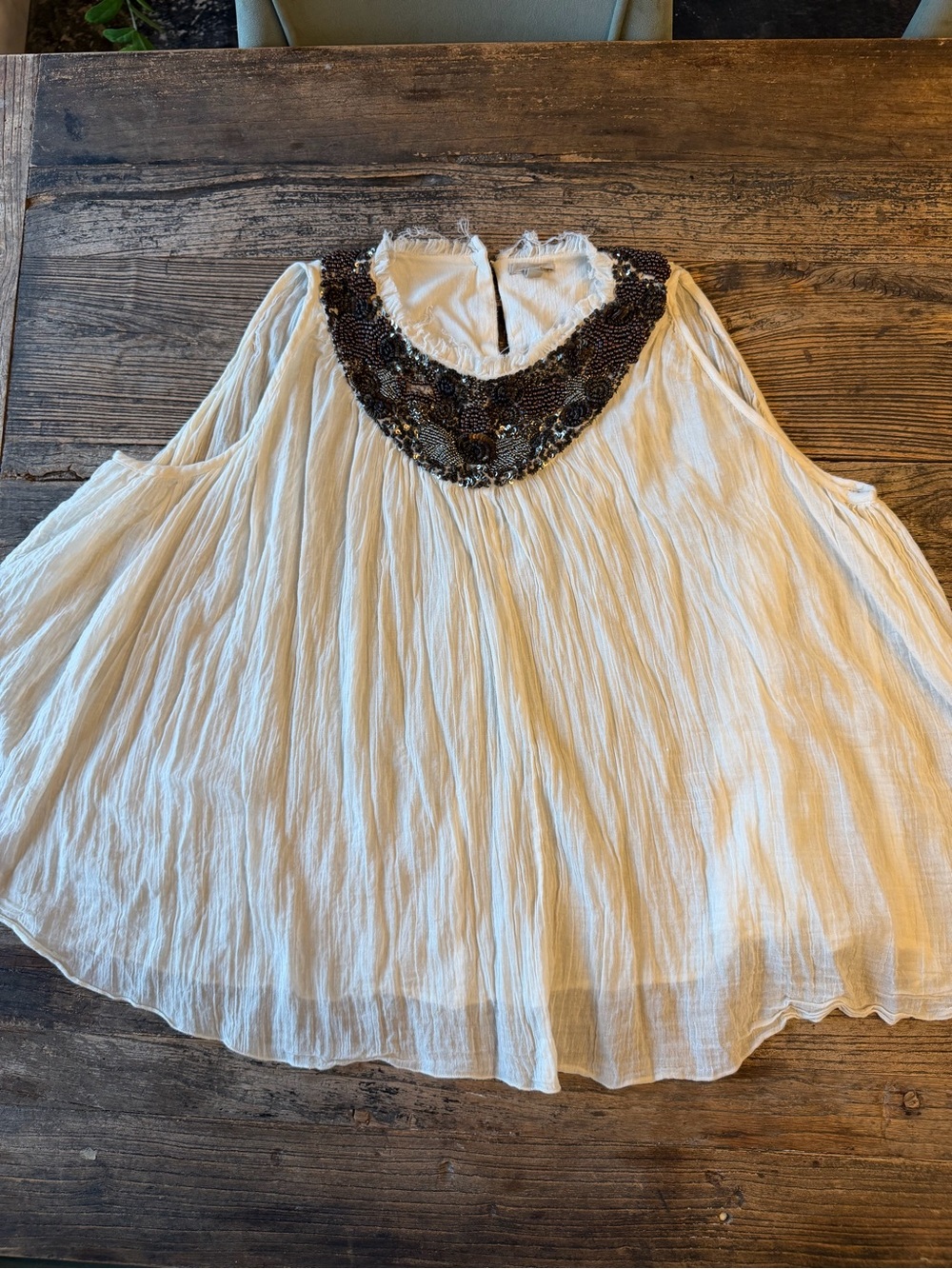 Ecote White Boho Beaded Neck Tunic